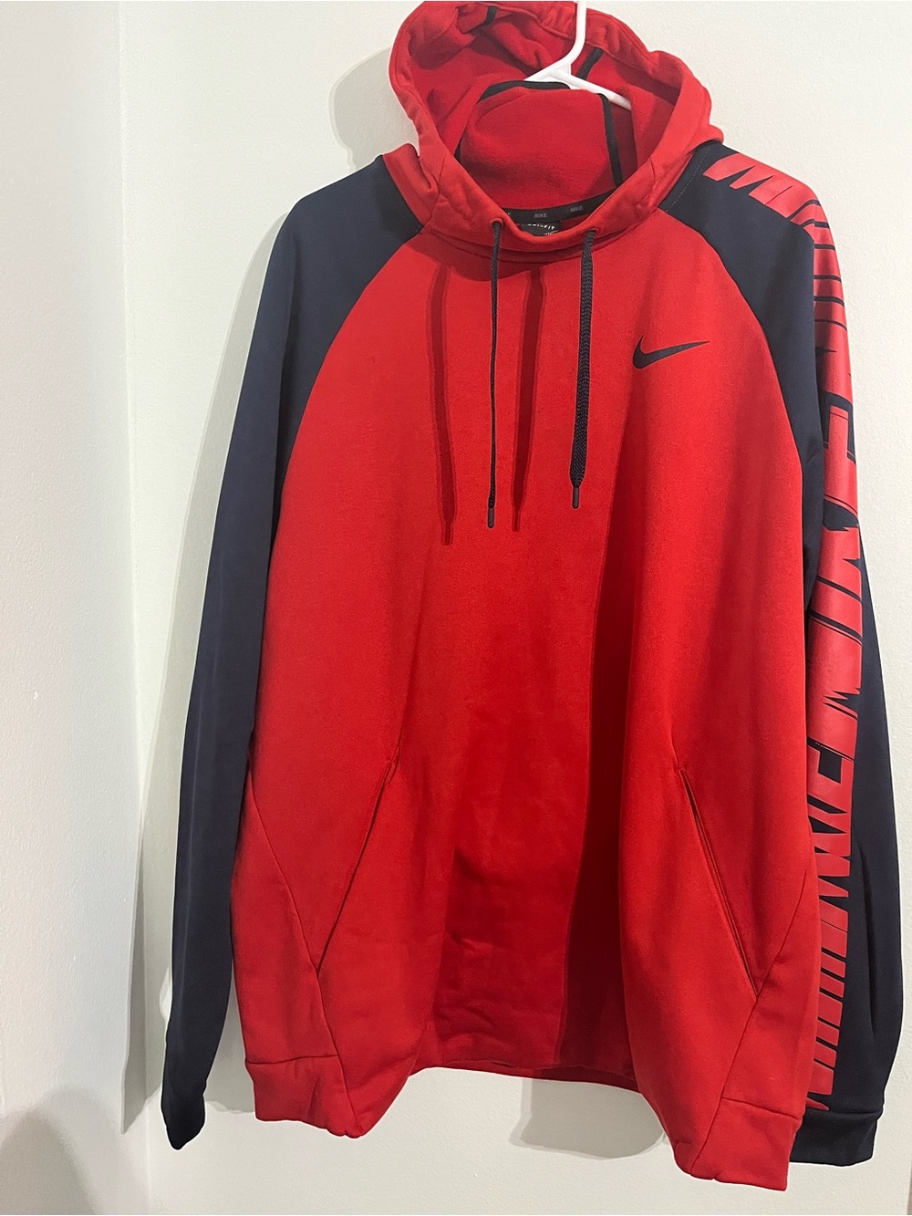 Nike Red and Black Graphic Sleeve Pullover Hoodie